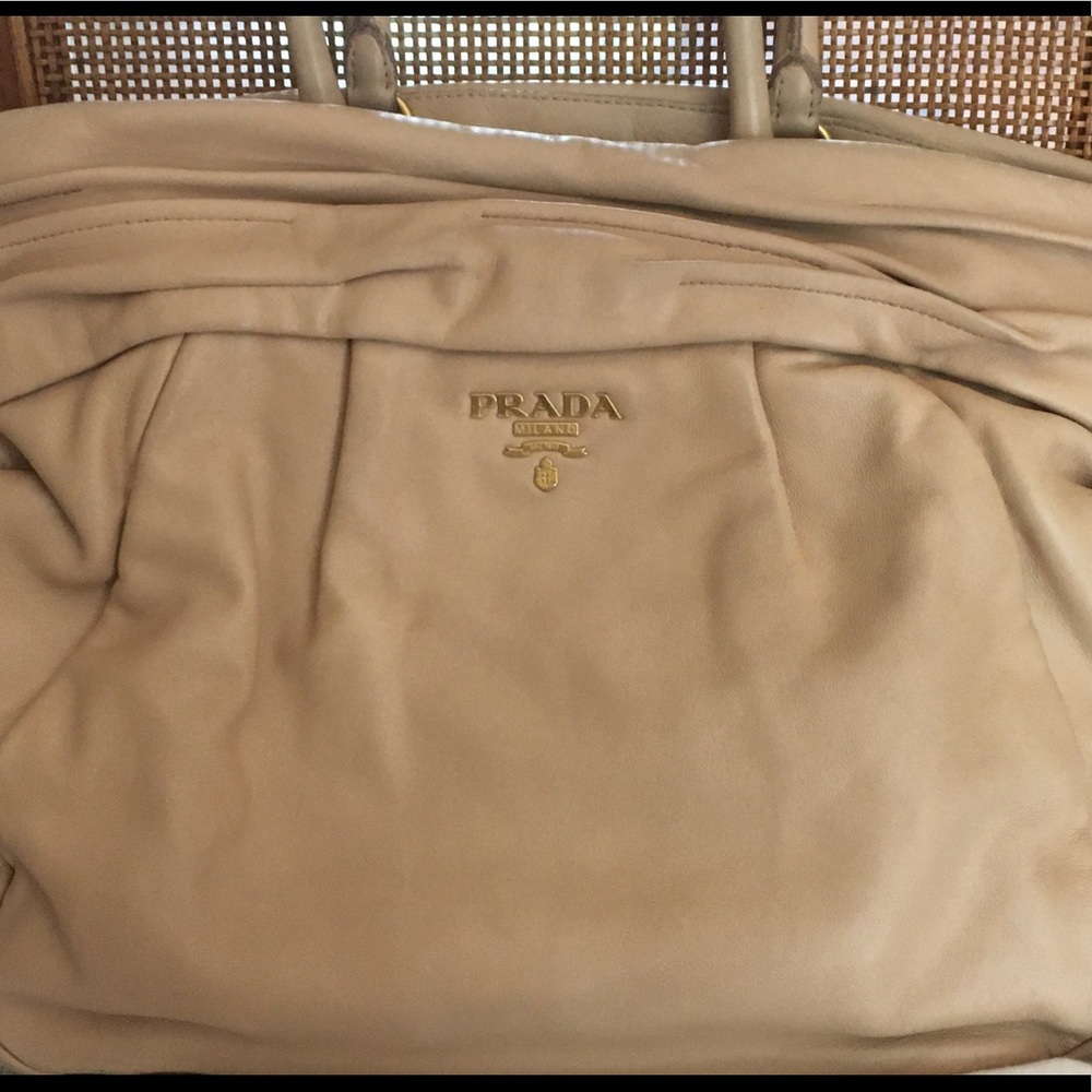Prada Nappa Frills Leather Handbag in Color Caramello with Dustcover Bag